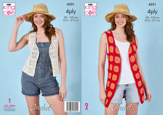 Granny Square Waistcoat crocheted In King Cole 4ply Cotton: 6331