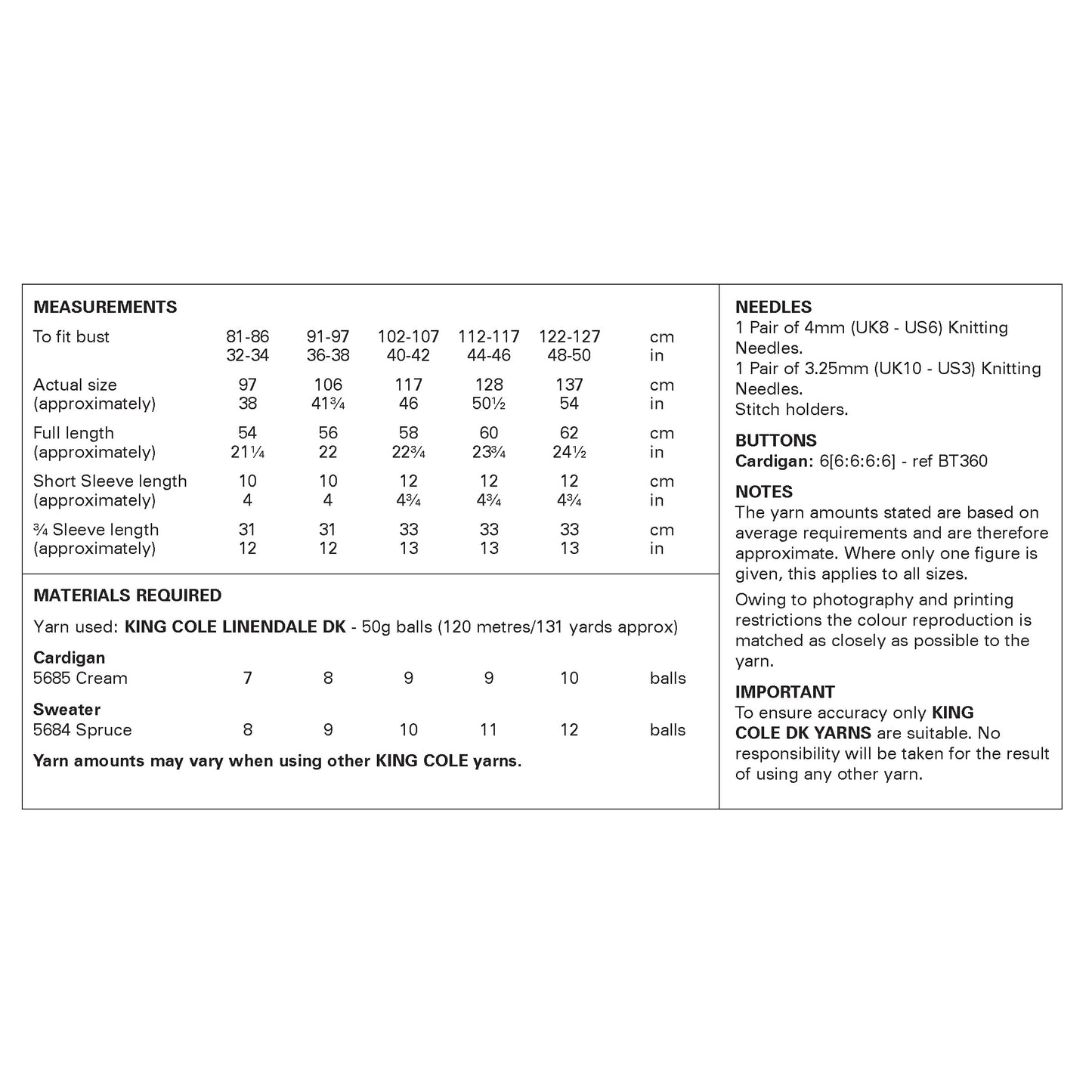 Cardigan and Sweater knitted in King Cole Linendale DK: 6482