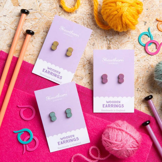 Ball of Yarn Wooden Stud Earrings | Creative Gift : Mauve