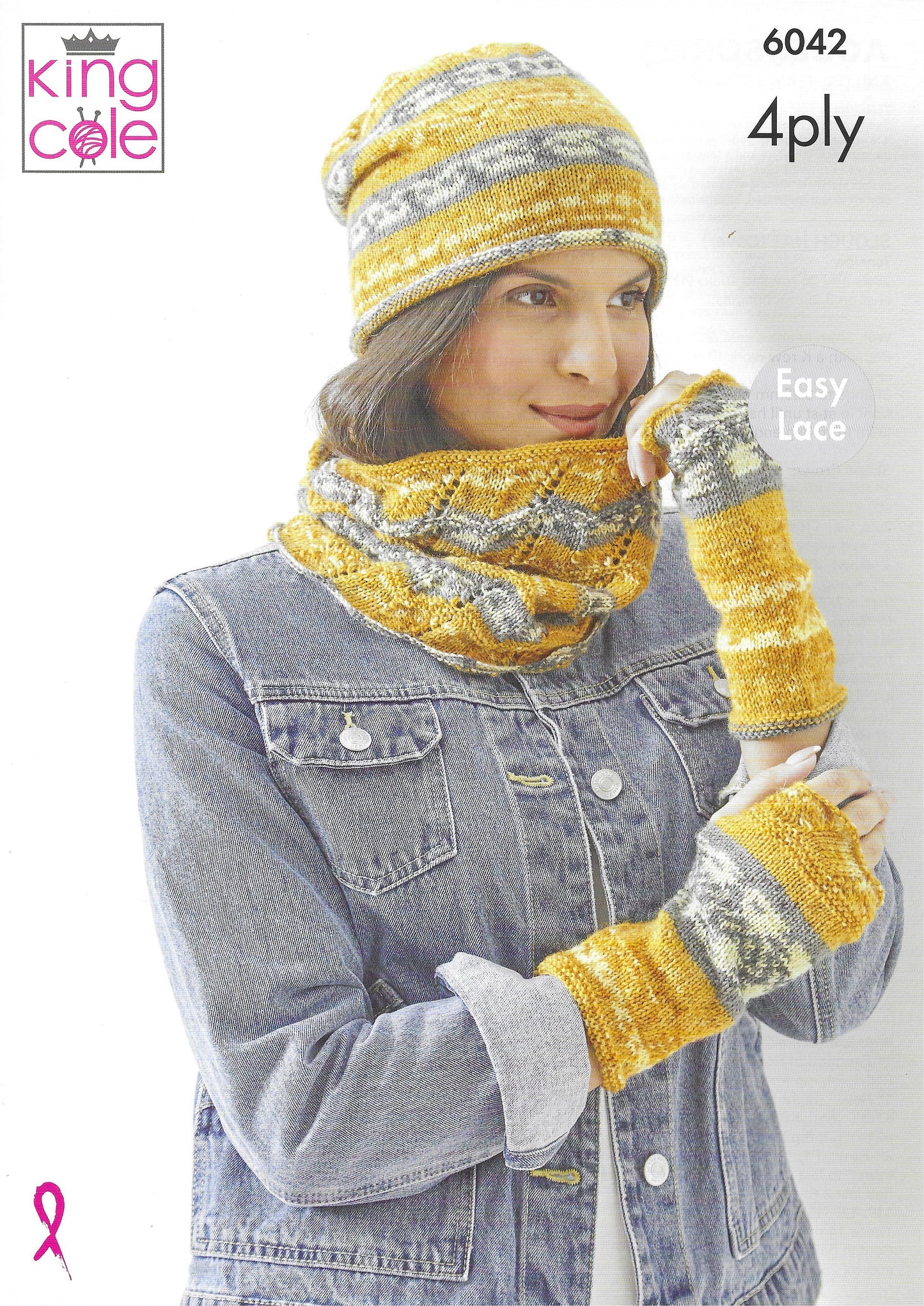 King Cole Pattern 6042 - Hat, Cowl, Scarf and Mitts