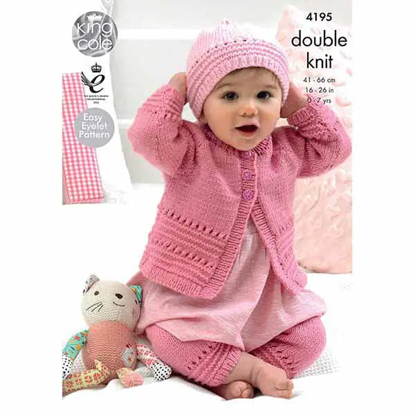 King Cole 4195 Coat, Hat and Leggings Knitted with Cherished DK