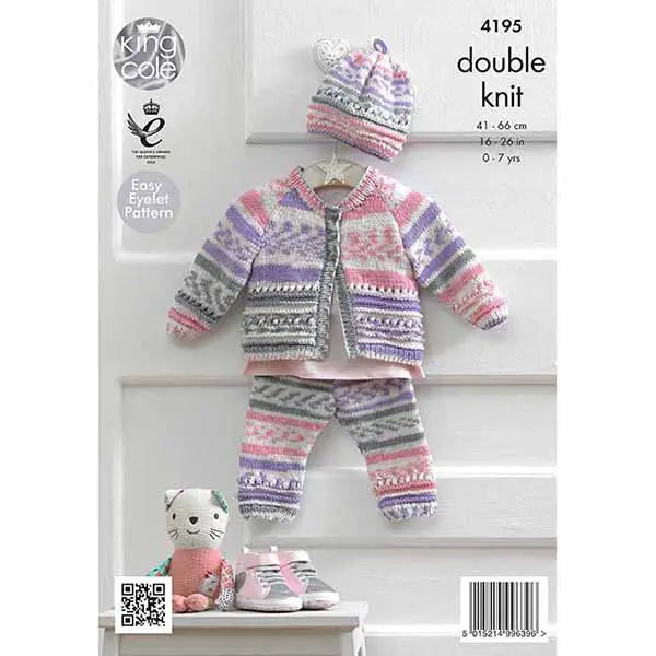 King Cole 4195 Coat, Hat and Leggings Knitted with Cherished DK