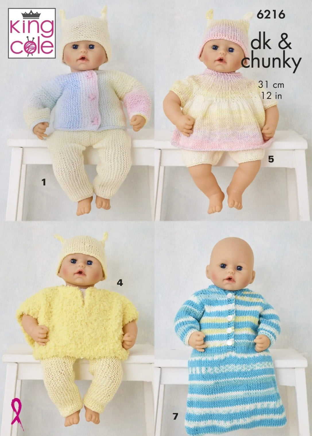 King Cole Dolls Clothes in DK and Chunky 6216