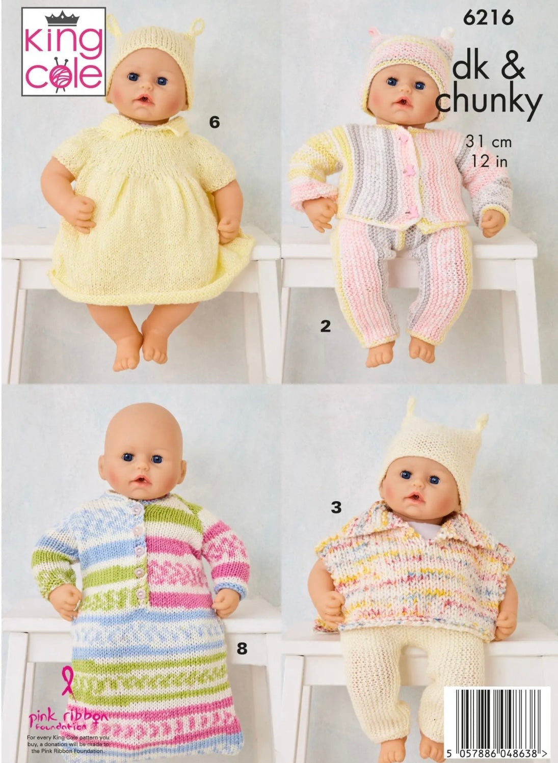 King Cole Dolls Clothes in DK and Chunky 6216