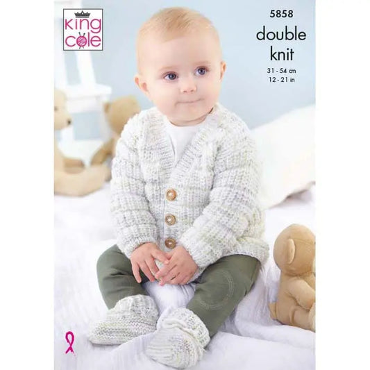 Cardigan, Waistcoat, Sweater, Tank Top and Bootees Knitted in DK Yarn - Pattern 5858