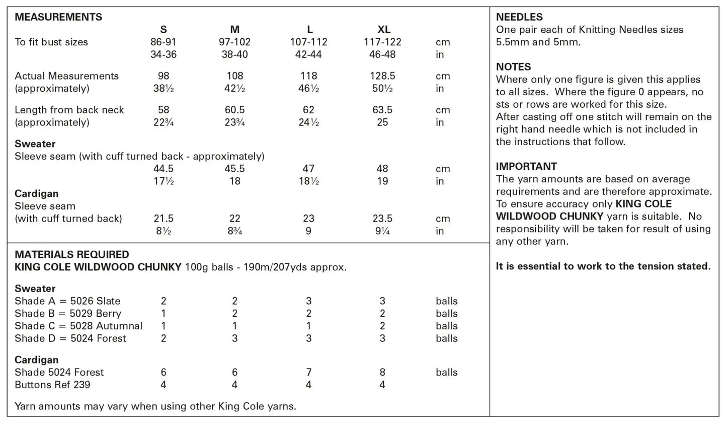 King Cole Pattern 5891 - Sweater and Cardigan Knitted in Chunky Yarn