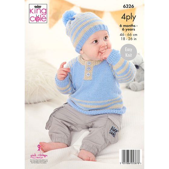 Sweater, Cardigan and Hat knitted in Cherished 4ply - Pattern 6326