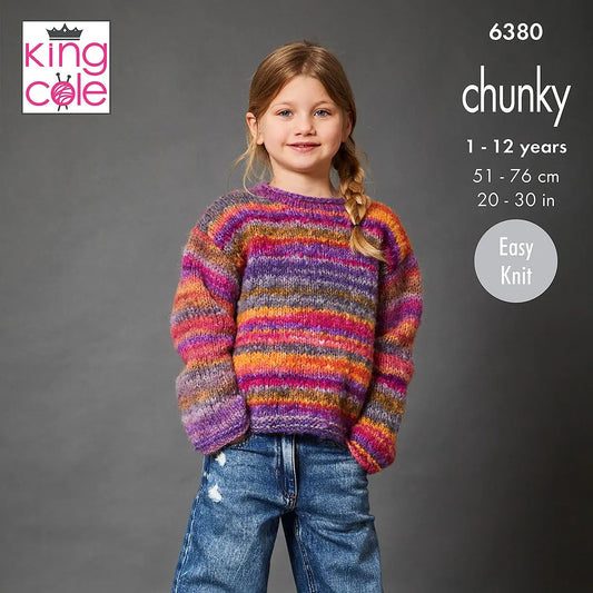 Child's Sweater, Cardigan and Tank Top knitted in Flair Chunky - King Cole Pattern 6380