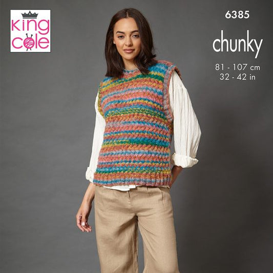 Sweater and Tank Top knitted in Flair Chunky - King Cole Pattern 6385