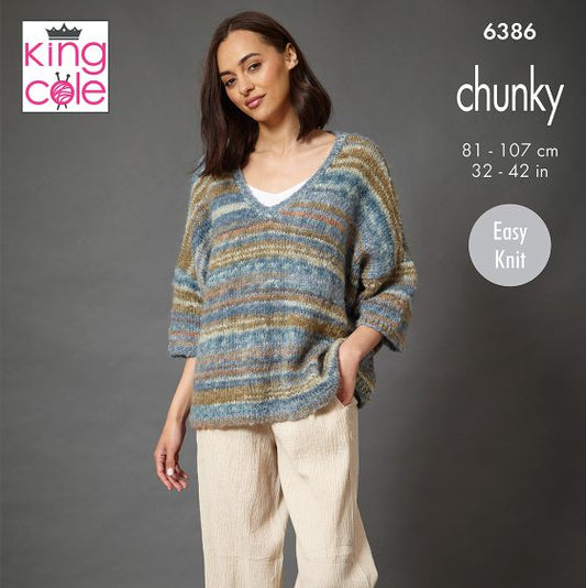 Sweaters knitted in Flair Chunky - King Cole Pattern 6386