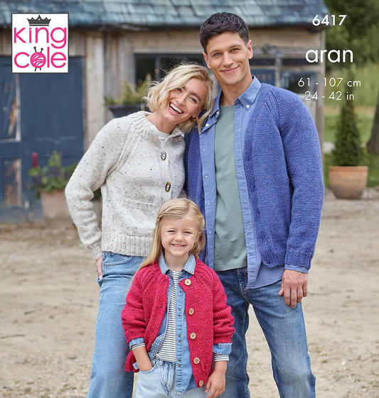 Family Cardigans knitted in Homespun Aran  - King Cole Pattern 6417