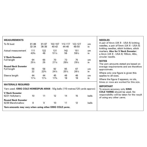 Ladies’ Sweaters knitted in Homespun Aran - King Cole Pattern 6419