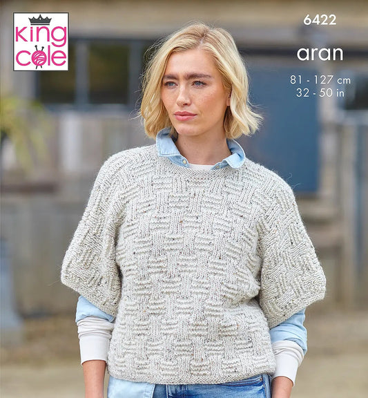 Ladies’ Sweaters knitted in Homespun Aran - King Cole Pattern 6422