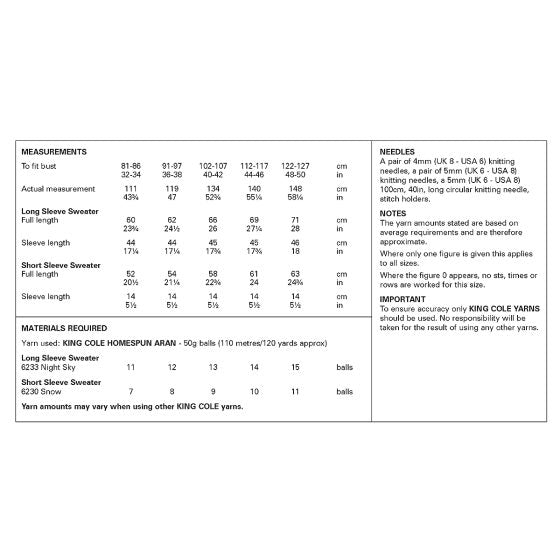 Ladies’ Sweaters knitted in Homespun Aran - King Cole Pattern 6422