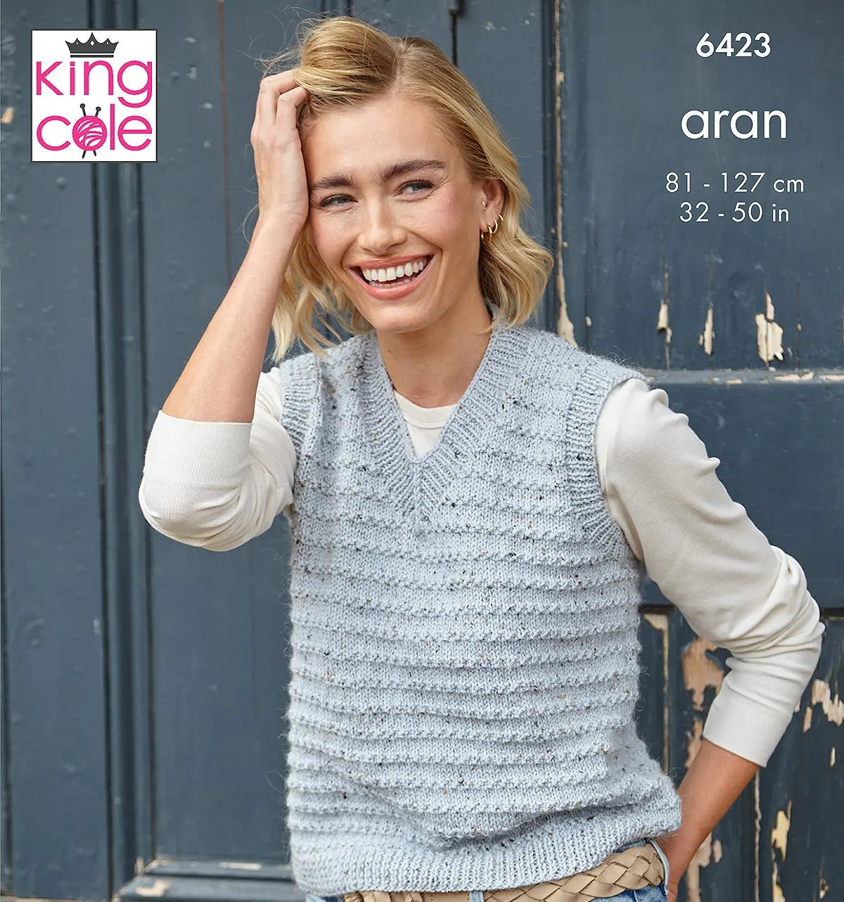 Ladies’ Round and V-Neck Tanks knitted in Homespun Aran - King Cole Pattern 6423