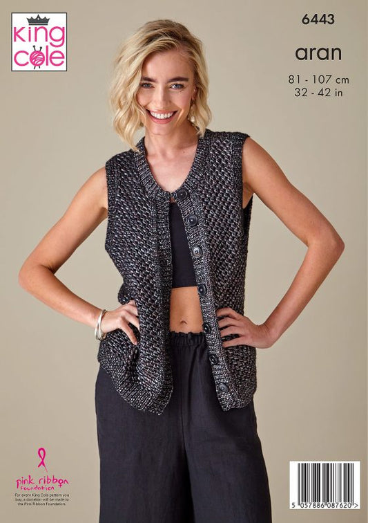 Waistcoat and Top knitted in Firefly Aran -  King Cole Pattern 6443