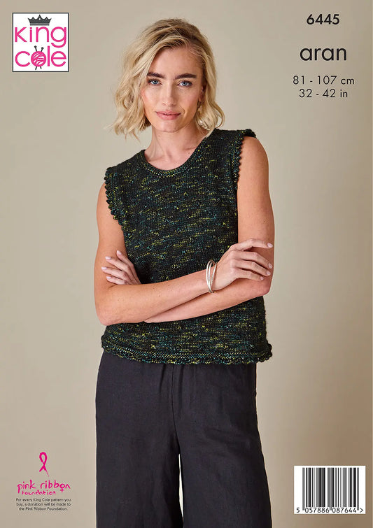 Sweaters knitted in Firefly Aran - King Cole Pattern 6445