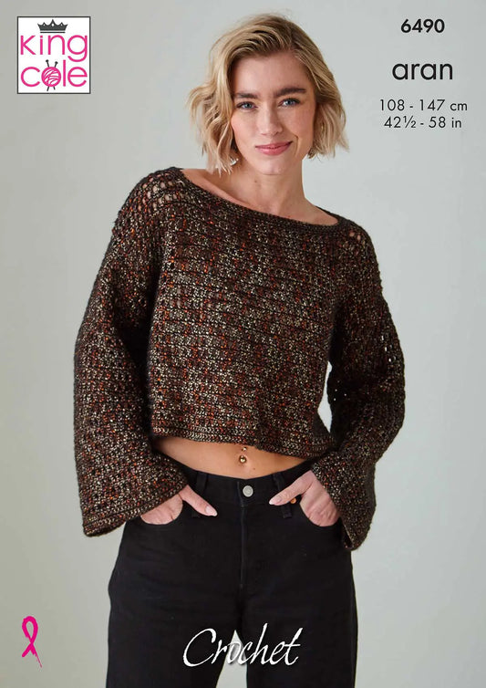 Long Sleeve Top and Vest crocheted in Firefly Aran King Cole Pattern 6490
