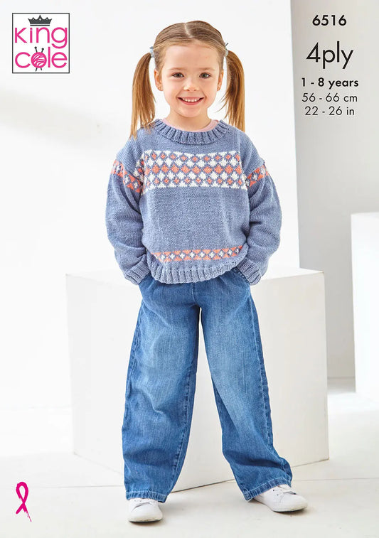 Children's Sweaters in Cherished 4Ply - King Cole Pattern P6516