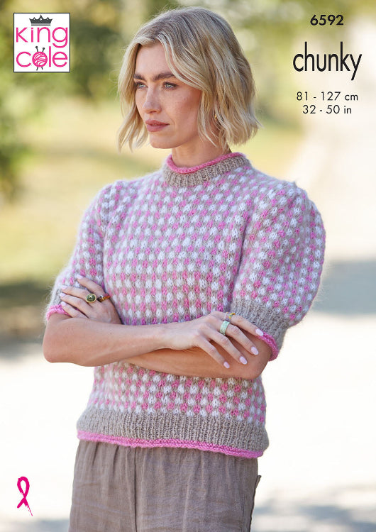 Tank Top and Sweater knitted in Flair Solo Chunky King Cole Pattern 6592