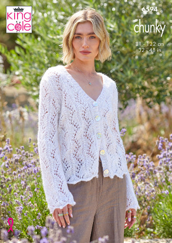 Cardigan and Tank Top knitted in Flair Solo Chunky King Cole - Pattern 6594