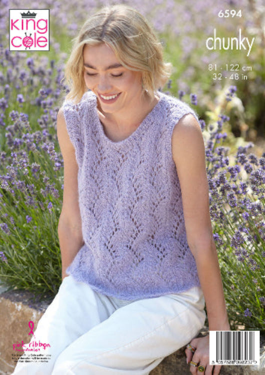 Cardigan and Tank Top knitted in Flair Solo Chunky King Cole - Pattern 6594