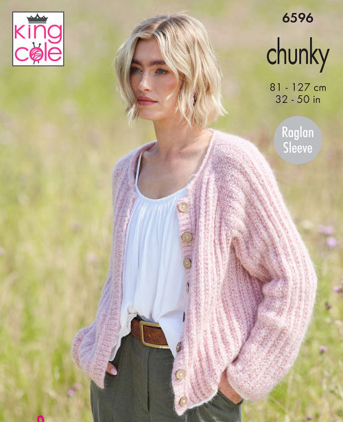 Sweater, Cardigan and Scarf knitted in King Cole Flair Solo Chunky - Pattern 6596