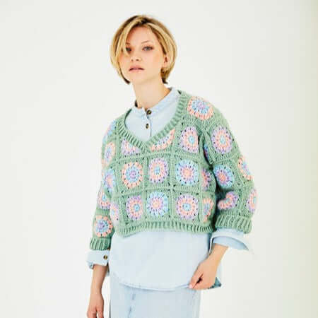 ladies Granny Square Crochet Aran Sweater and Cardigan