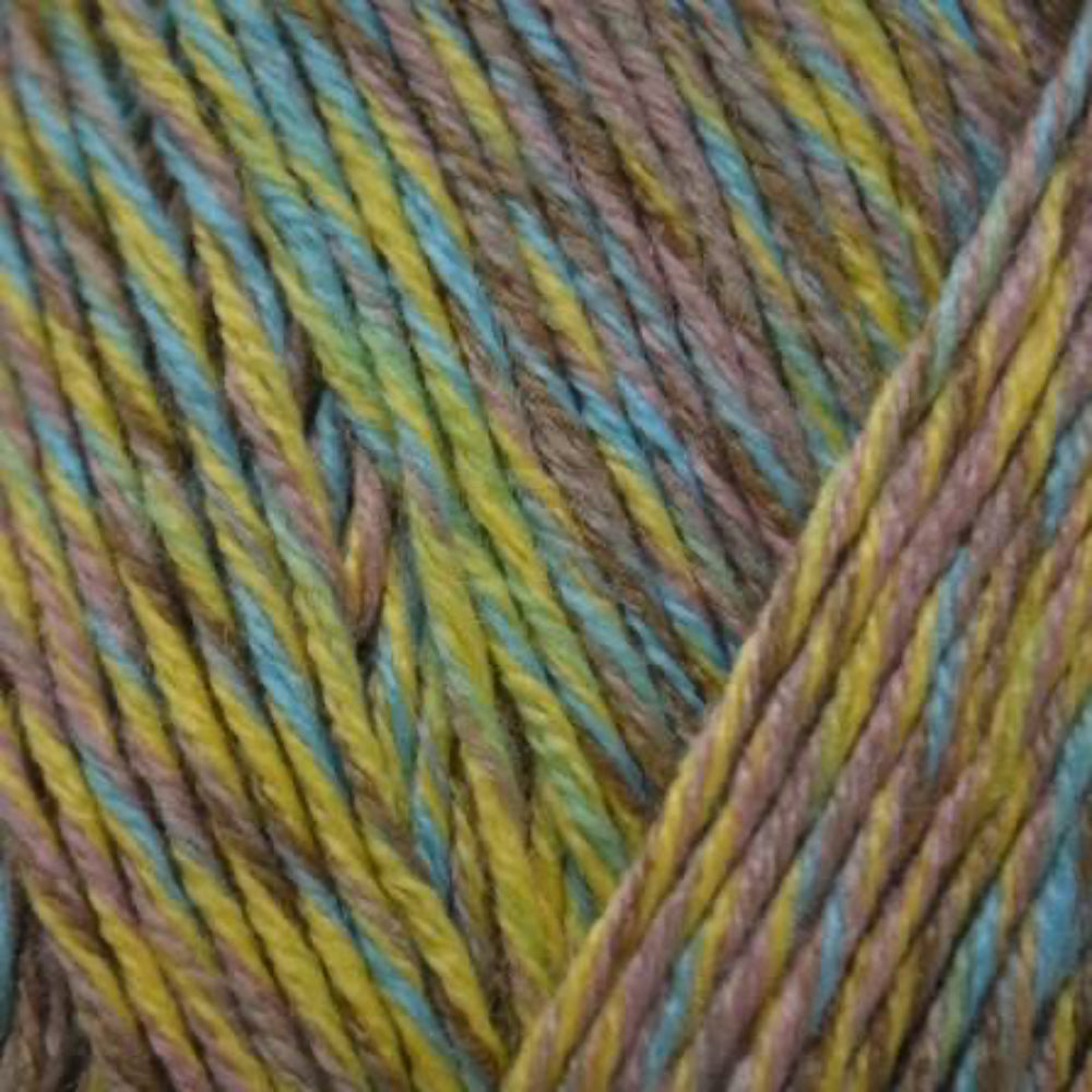 Close-up of King Cole Jamboree dk yarn in shade Confetti Carnival, with pink and blue tones.
