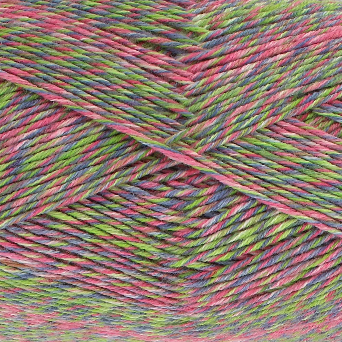 Close-up of King Cole Jamboree dk yarn in shade Neon Nights with pink, green, and blue tones.