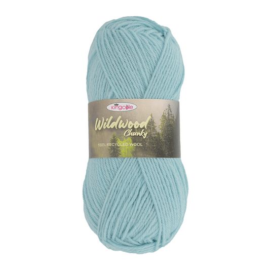 A ball o King Cole Wildwood Chunky yarn in shade Ice.
