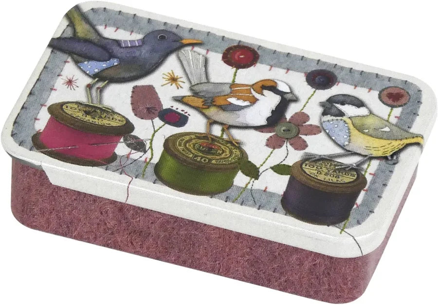 Stitched Birdies Small Hinged Tin by Emma Ball
