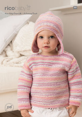 Rico Girl's Hat & Sweater Knitting Pattern 516 in Baby Dream DK Yarn