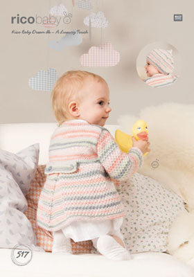 Rico Girl's Coat & Beret Knitting Pattern 517 in Baby Dream DK Yarn