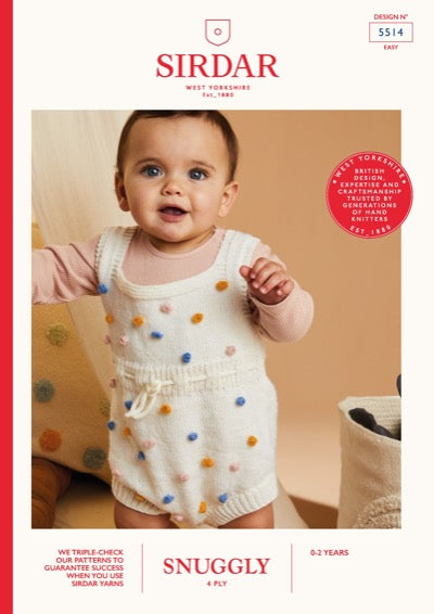 Baby romper knitting pattern knitted in Sirdar Snuggly 4 ply yarn