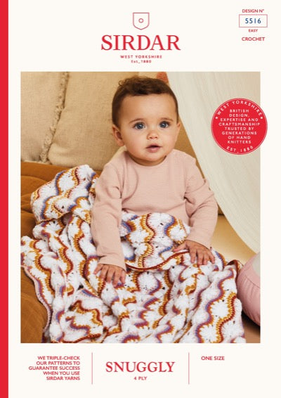 Baby blanket crochet pattern in Sirdar Snuggly 4 ply yarn
