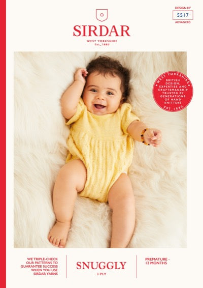 Baby romper knitting pattern knitted in Sirdar Snuggly 3 ply yarn