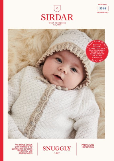 Baby cardigan and bonnet knitting pattern knitted in Sirdar Snuggly 3 ply yarn