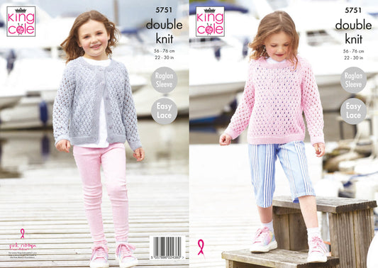 King Cole Cottonsmooth DK Pattern - 5751 Girls' Sweater and Cardigan