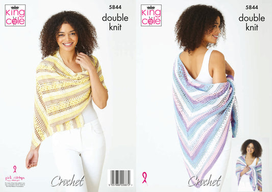 King Cole Cottonsmooth DK Pattern - 5844 Crocheted Shawls