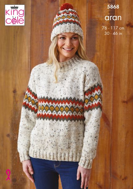 King Cole Aran Sweater & Hats Pattern - 5868