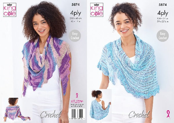 Crochet Shawls in King Cole Summer 4 ply - Pattern 5874