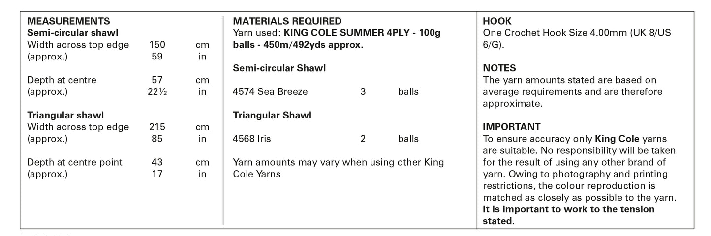 Crochet Shawls in King Cole Summer 4 ply - Pattern 5874