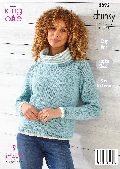Chunky Sweater Pattern in King Cole Wildwood - 5892. Easy Knit
