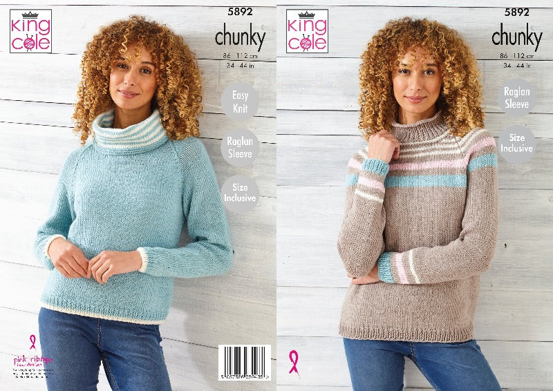 Chunky Sweater Pattern in King Cole Wildwood - 5892. Easy Knit