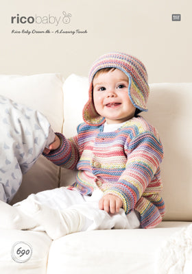 Rico Girl's Jacket & Hat Knitting Pattern 690 in Baby Dream DK Yarn