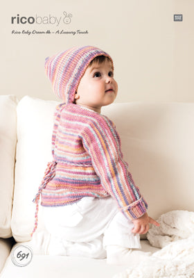 Rico Girl's Wrap Over Cardigan & Hat Knitting Pattern 691 in Baby Dream DK Yarn