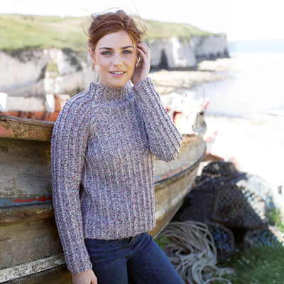 West Yorkshire Spinners Women's Sweater Knitting Pattern in The Croft Shetland Tweed Aran