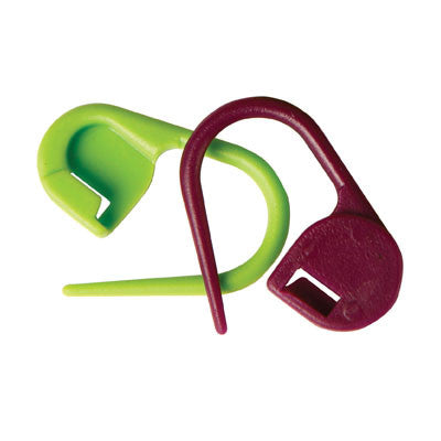 KnitPro Plastic Locking Stitch Markers in Green and Burgundy