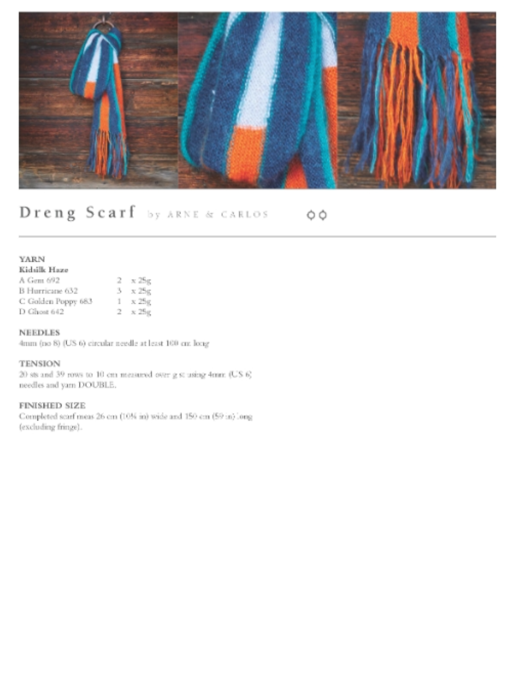 Dreng scarf.A blue, green teal, orange and white scarf with tassels.